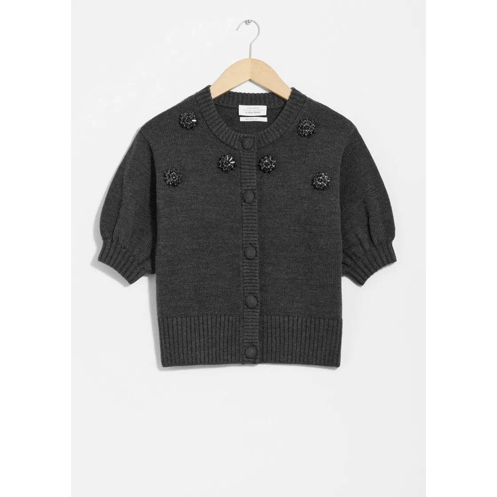 & Other Stories Merino Puff Sleeve Embellished Cardigan